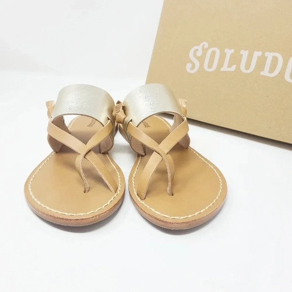 New Soludos Leather Platinum Sandals 5.5 - Picture 3 of 7